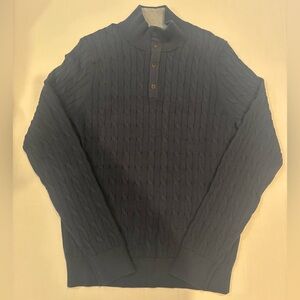 NEW Lands End Blue Cable Knit Button Pullover Sweater Mens Size Medium Tall MT